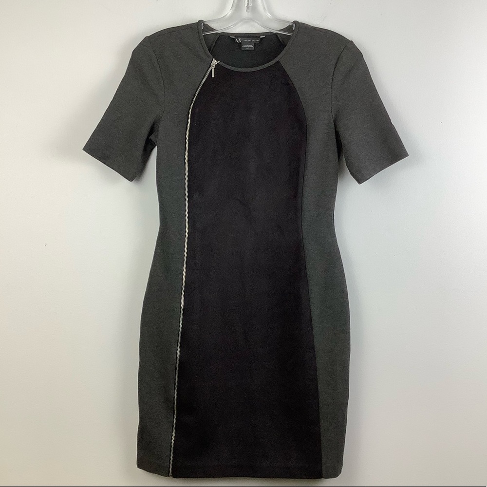 Armani Exchange Colour Block Bodycon Dress in Black/Grey Multi